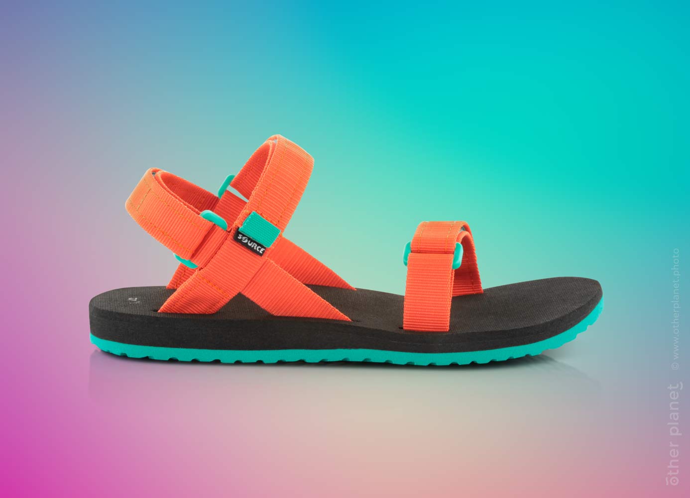 Source urban sandals packshot on colorful background