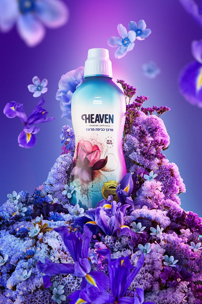Advertising photo of washing gel with styling